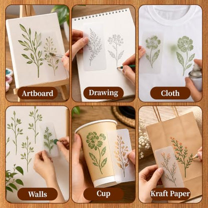 24pcs Flower Stencils for Painting, Reusable Floral Stencils