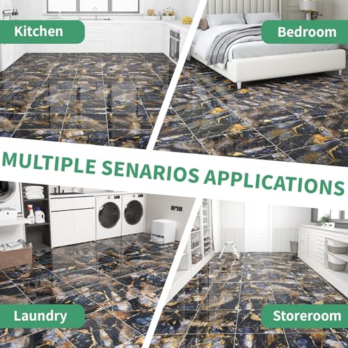 30-Pack 12" x 12" Peel and Stick Floor Tiles Waterproof, Polish Blue Gold Marble Self Adhesive Vinyl Flooring for Bathroom, Kitchen, Living Room, RV, Cover 30 Sq.Ft, Glossy Blue&Golden - color: Polish Blue&Golden Marble