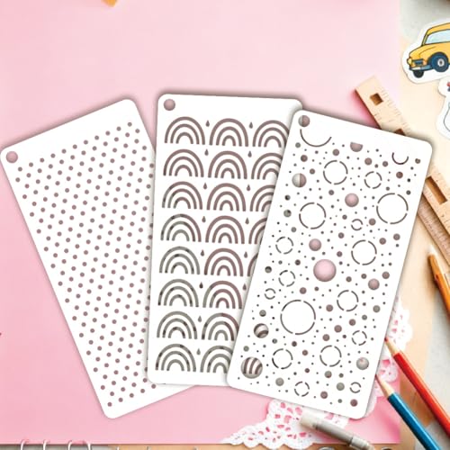 12 Sheets Geometric Texture Stencil for Painting, Modern Abstract Dot Line Hexagon Drawing Stencil Reusable PET Texture Stencils for Painting on Wall Wood Home Decor
