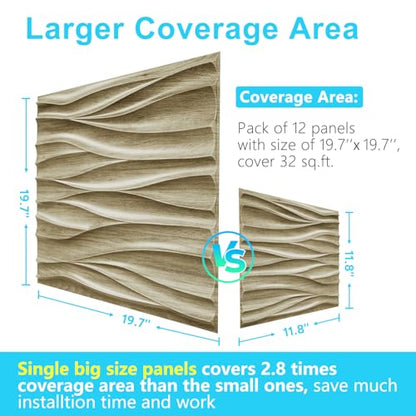 STICKGOO Wave 3D Wall Panels, Natural Oak, 19.7''x19.7'' - color: Wood