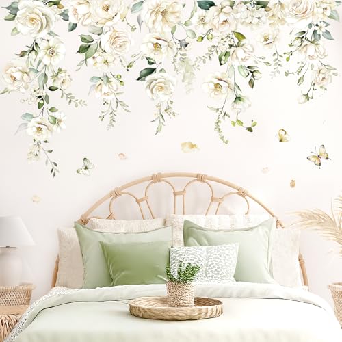 decalmile White Flower Vine Blossom Florals Wall Decals Stickers (XL)
