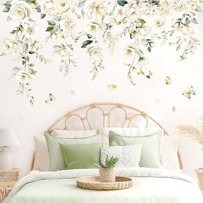 decalmile White Flower Vine Blossom Florals Wall Decals Stickers (XL)