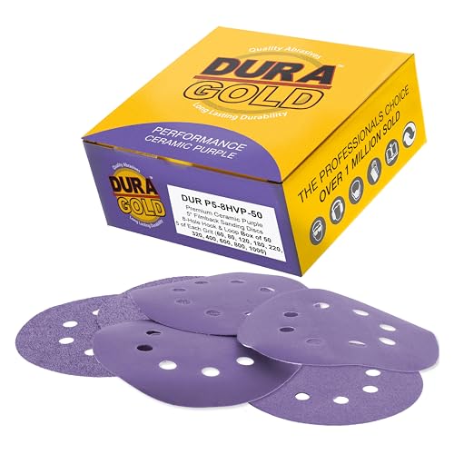 Dura-Gold 5" Purple Film Ceramic Sanding Discs, 50 Disc Variety Pack 8-Hole - style: Variety Pack