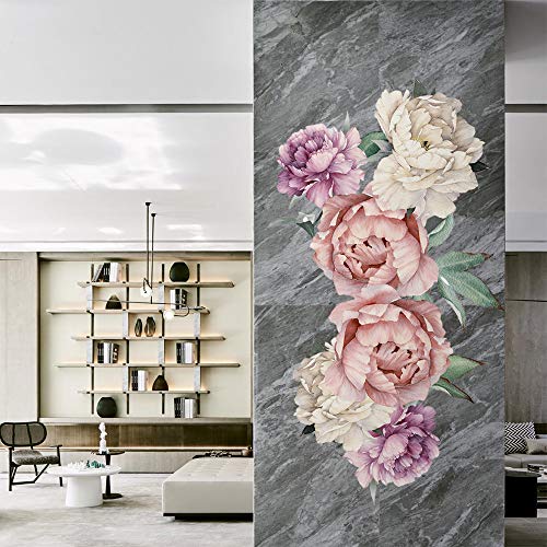 Kiddale Peony Rose Flowers Wall Sticker,Vintage Pink