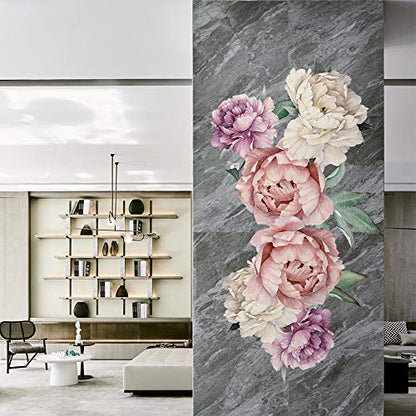 Kiddale Peony Rose Flowers Wall Sticker,Vintage Pink