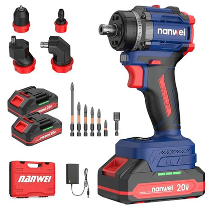 4-in-1 Multi-Head Cordless Drill Set, 440 In-lbs (50N·m) Max TorquePortable Power Drill Driver with 4 Interchangeable Heads, Electric Screwdriver Drill Kit for Home, DIY, Repair and Construction Use