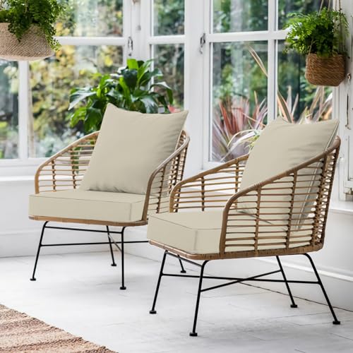 Favoyard Outdoor Patio Seat Cushions Set, 19 x 19 Inch, Waterproof, Beige - color: Beige, size: 19 x 19 x 3 In
