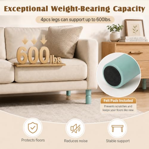 5.1 Inch wooden legs for furniture set of 4 Wood Furniture Legs Couch Feet Colorful Round Sofa Furniture Replacement Solid Wood Furniture Feet for Couch Bed Chair Cabinet Bookcase Dresser Ottoman - color: Green