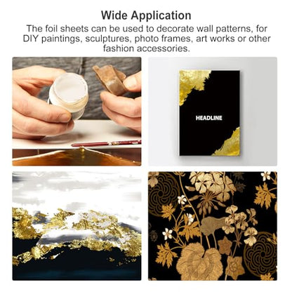 MECCANIXITY Pink Leaf Papers Gold Leaf Foil Sheet 5.5 x 5inch for Art Decoration, Sculptures, Pack of 100