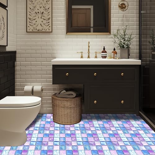 HOMETITUTE Purple Blue Iridescent Mosaic Floor 12x12 Vinyl Tile - color: Blue Purple