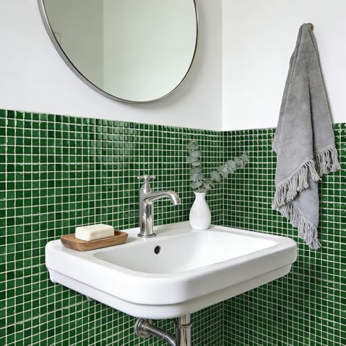 3D Mosaic Peel and Stick DIY Backsplash Tiles (24, Emerald Green) - color: Emerald Green