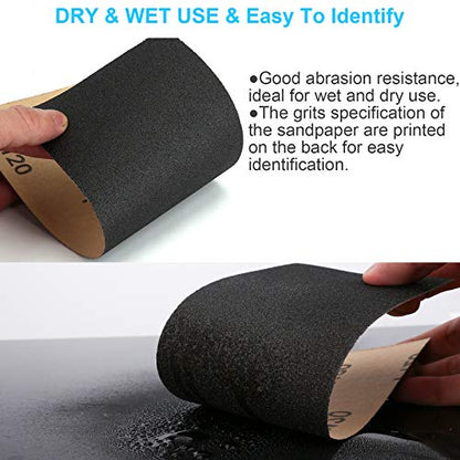 48 PCS Sandpaper 120-5000 Grit Wet Dry Sand Paper 9x3.6 for Wood Metal Car