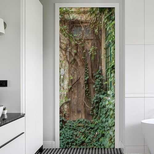 Green Ivy Vine Leaf Wooden House Forest Tree Door Stickers Decals Peel and Stick Removable Vinyl Waterproof Self Adhesive Wall Covers for Home 30.3" W x 78.7" H