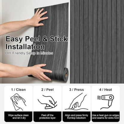 Peel and Stick Slat Wall Panel 15.75" X 118" PVC Self-Adhesive for Walls - color: Dark Gray 15.7 x 118in