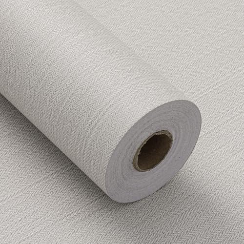 Haimin Fabric Wallpaper Textured Contact Paper (24in X 393in) Peel and Stick Faux Linen Wall Paper Self-Adhesive Vinyl Wallpaper Herringbone Look (Beige) - color: Beige