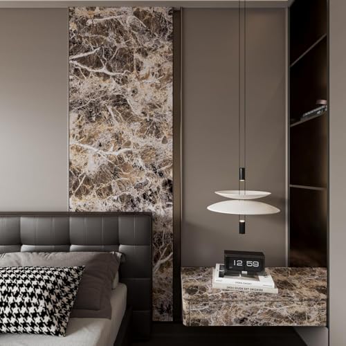 Wide Marble Granite Peel and Stick Wallpaper Contact Paper for Countertops - color: Brwon, size: 31.5" x 354"