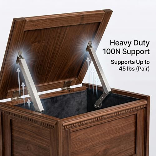100N Heavy Duty Lid Support Hinge with Soft Close, 2 Pack Toy Box Hinges with Anti-Pinch Warning Stickers, Slow Closing Chest Hinges for Wooden Toy Box, Cedar Chest, Storage Trunk, Easy Install