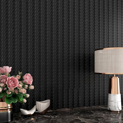 ReWallpaper Basketweave Peel and Stick Wallpaper 30in x 16.5ft Black Texture Wallpaper Waterproof Embossed Vinyl Wall Covering for Kitchen Bedroom Walls Removable Contact Paper for Cabinets Shelves - size: 30in x 16.5ft