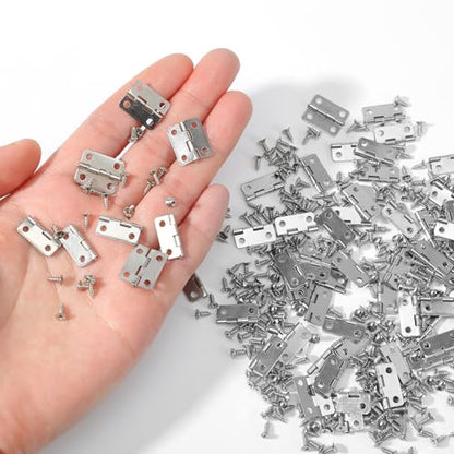 100 Pcs 0.7"x0.51" Mini Metal Hinges Hardware (Silver)