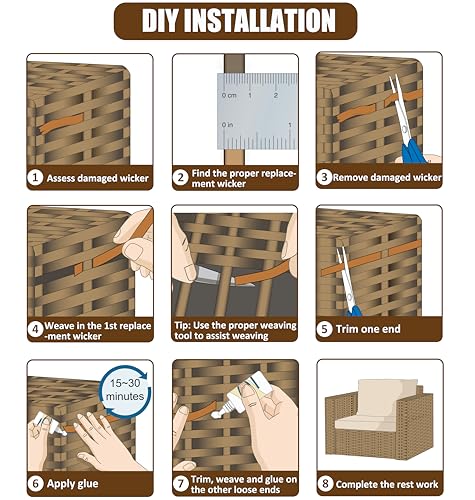 1.1 Lbs Mottled Dark Brown Wicker Repair Supplies, 260 Ft Plastic Rattan Replacement Material, Wicker Repair Kit for Patio Furniture Repair - color: Mottled Dark Brown, size: 1.1 Lbs