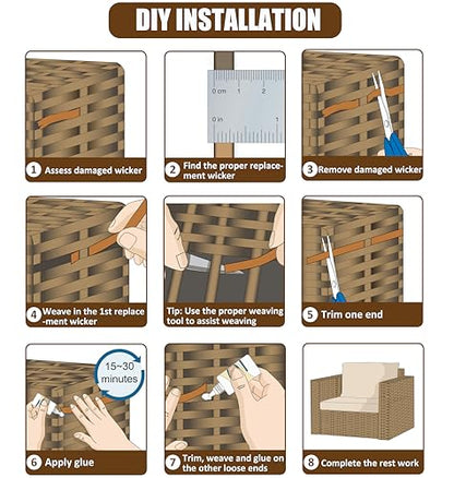 1.1 Lbs Mottled Dark Brown Wicker Repair Supplies, 260 Ft Plastic Rattan Replacement Material, Wicker Repair Kit for Patio Furniture Repair - color: Mottled Dark Brown, size: 1.1 Lbs
