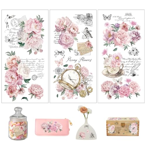 Joeyan 3 Sheets Rub On Transfers for Crafts and Furniture Pink Vintage Floral Rub on Transfer Sticker Flowers Letters Decal for Wood Glass Metal Canvas Porcelain Plastic DIY Craft Home Decor, 6" x12" - style: Pink Flower