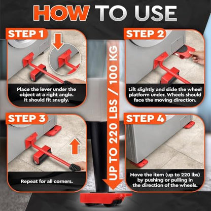 Furniture Sliders with Wheels, Furniture Lifter Tool Up to 220 Lbs