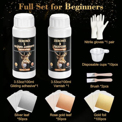 Gold Leaf Adhesive, with 200pcs Gold/Silver/Rose Gold Leaf Sheets