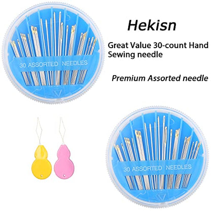 Hekisn 30pcs Premium Hand Sewing Needles, 6 Sizes 30-Count Assorted Sewing Needles, Stitching Needles for Hand Sewing Repair，Sewing Sharp Needles Sewing Repair Embroidery Needles (2, Blue) - style: Blue
