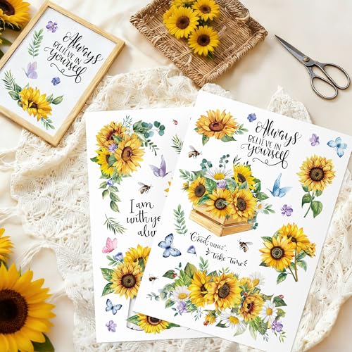 Joeyan Rub On Transfers for Crafts and Furniture, 2 Sheets Large Sunflower Butterfly Rub on Stickers DIY Transfer Decals for Wood Glass Metal Canvas Porcelain Plastic Home Decorations, 11" x16" - style: Sunflower Butterfly