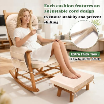JZHLLA Glider Rocker Replacement Cushion Set with Storage Pockets Soft Flannel Fabric & High-Resilience Foam Non-Slip Back Rocking Chair Cushion for Living Room Rocking Chair(Beige) - color: Beige