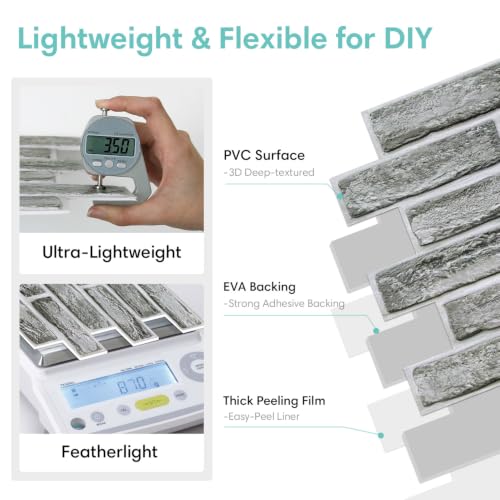 Commomy 3D Faux Brick Peel and Stick Wall Sticker Retro Grey - 10pcs - color: Faux Brick-QA