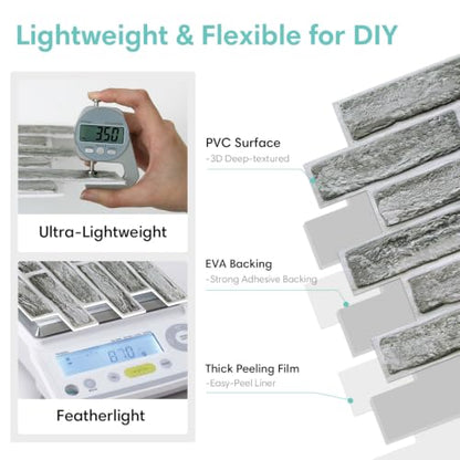 Commomy 3D Faux Brick Peel and Stick Wall Sticker Retro Grey - 10pcs - color: Faux Brick-QA