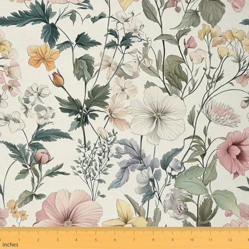 Erosebridal Floral Fabric by The Yard Vintage Floral Upholstery Fabric - color: Beige Green Floral, size: 2 Yards