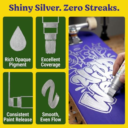 5 Silver Paint Marker Pens - Metallic Acrylic Paint Pen for Wood - color: Silver