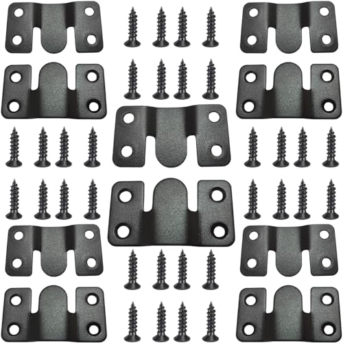 10Pcs Black Flush Mount Brackets 2.1" x 1.3" Stainless Steel Interlock Photo Hanging Buckle, Heavy Duty Picture Hanger Sectional Connector Z Clips Headboard Wall Mounting Brackets with Screws - size: 2.1" x 1.3"/ 4 hole