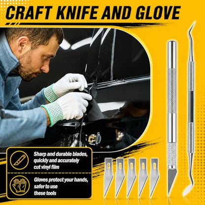 Car Vinyl Wrap Tool Kit,Upgraded Car Wrapping Kit with Gloves/Vinyl Wraps Magnets/Plastic & Felt Squeegee for Automotive Film Application,Professional Vinyls Application Tools