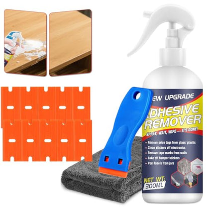 Adhesive Remover Spray – 10.14Floz Sticker Remover for Cars, Stickers, Labels, Tape Residue, Glue, Chewing Gum & Caulk – Works on Metal, Glass, Plastic, Car Paint & Hard Surfaces – with Scraper Super