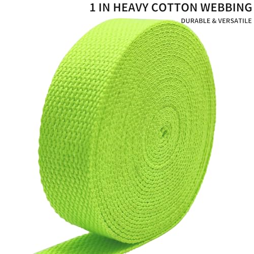 1 inch Cotton Webbing 5 Yards, Soft & Sturdy for Bag Handles - color: Neon Green 5116