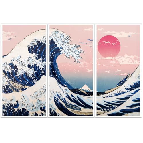 PLIGREAT 3 Sheets Pink Sea Wave Rub on Transfer Stickers for Crafts Japanese Cartoon Style Waterproof UV DTF Rub on Decals for Furniture Cabinet Dressers Ceramic Scrapbooking Decorative Transfer Paper - style: Pink Sea Wave