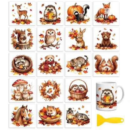 Peacoblue Autumn Animals Pumpkin Rub On Transfers Sticker for Craft - style: Autumn Animals with Pumpkins