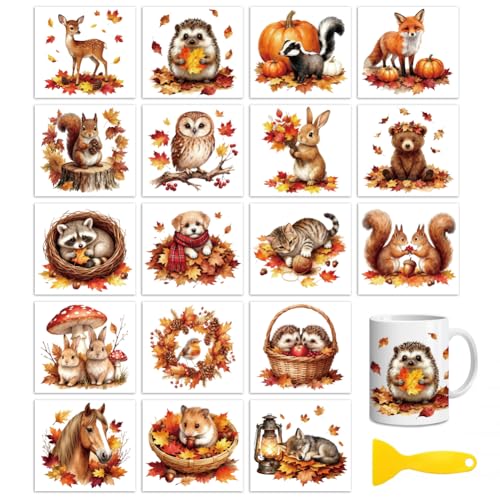 Peacoblue Autumn Animals Pumpkin Rub On Transfers Sticker for Craft - style: Autumn Animals with Pumpkins