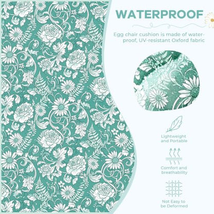 Hanging Egg Chair Cushion 47x35x7 Inches Waterproof Teal Rose - color: Teal Rose