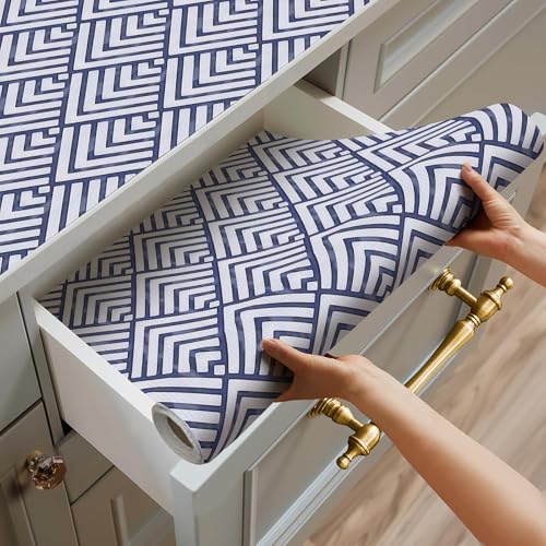 Quttisay Blue Shelf Liner for Kitchen Cabinets Non Adhesive 12in x 10ft - color: Blue Arrow, size: 11.8"W x 118.1"L