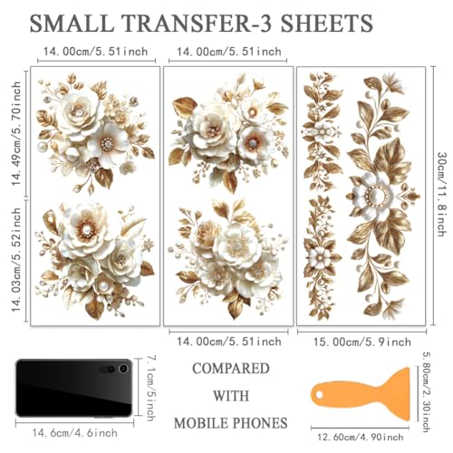 OLYCRAFT 3Pcs/Set 3D Flower Rub on Transfers for Furniture and Crafts - style: 3D Embossed Pearl