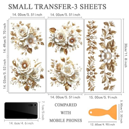 OLYCRAFT 3Pcs/Set 3D Flower Rub on Transfers for Furniture and Crafts - style: 3D Embossed Pearl
