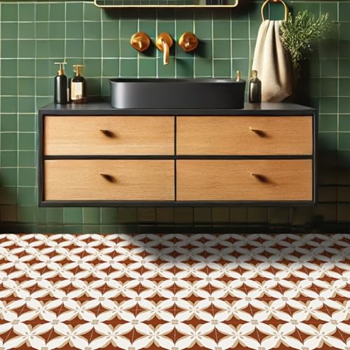 HOMETITUTE White Beige Brown Petal Pattern Floor 12x12 Vinyl Tile - color: White