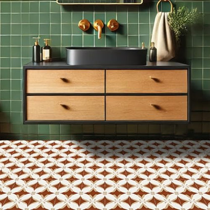 HOMETITUTE White Beige Brown Petal Pattern Floor 12x12 Vinyl Tile - color: White