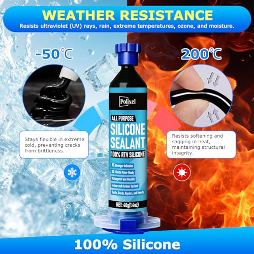 RTV Silicone Sealant Adhesive, 100% Silicone Waterproof Caulk Strength Adhesive for Car Windshield, Window, Bathroom & Kitchen Shrink & Crack Proof (Black, 40g/1.4oz)