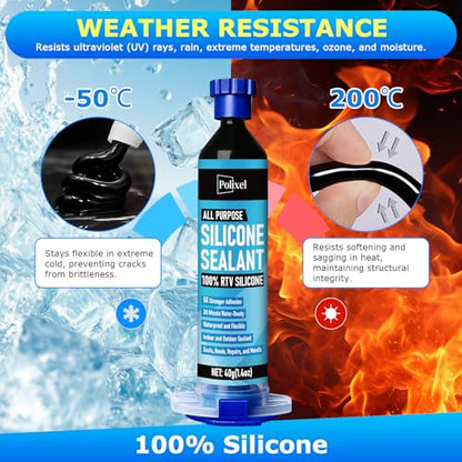 RTV Silicone Sealant Adhesive, 100% Silicone Waterproof Caulk Strength Adhesive for Car Windshield, Window, Bathroom & Kitchen Shrink & Crack Proof (Black, 40g/1.4oz)